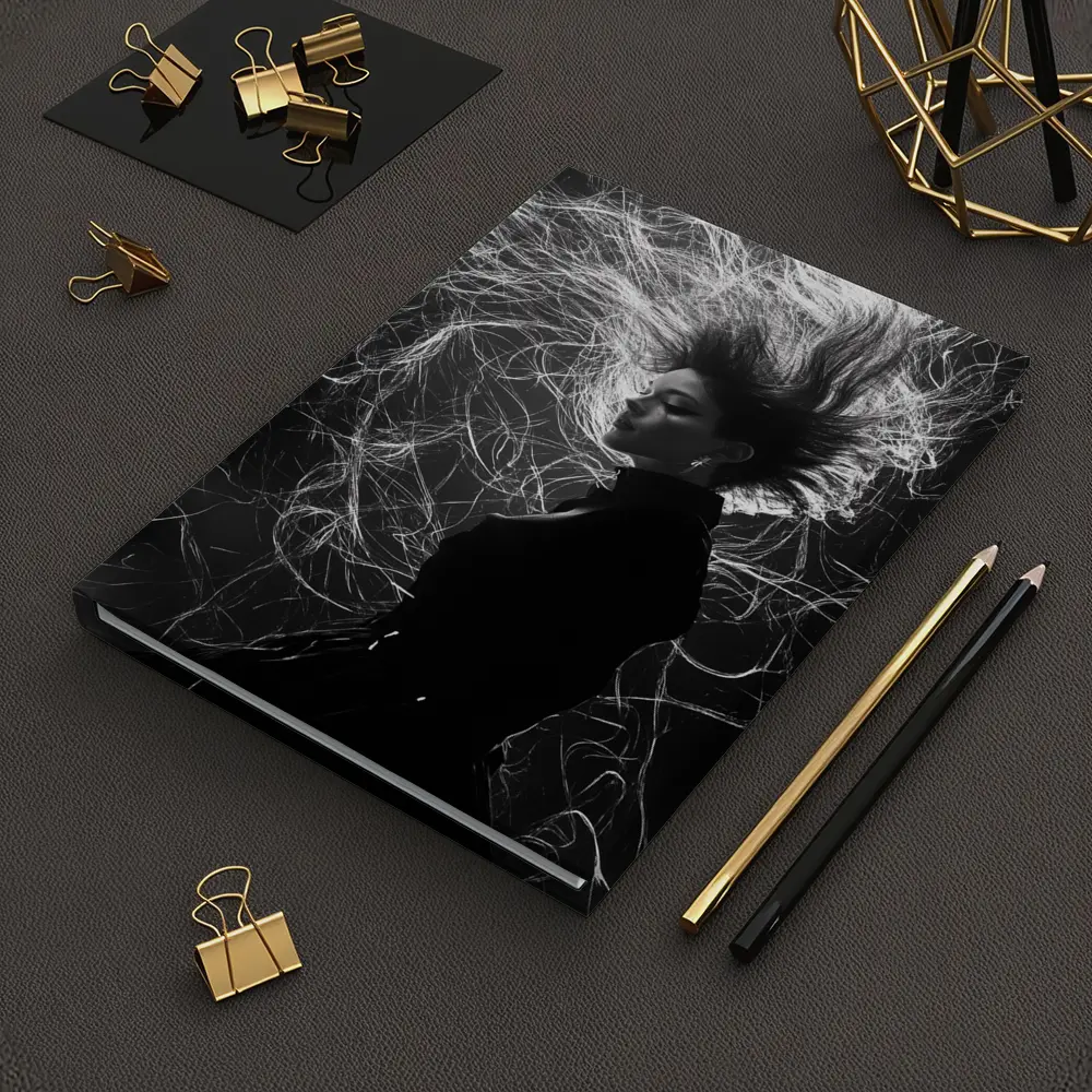 Woman Wild Hair Black White Art Photography – Notebooks