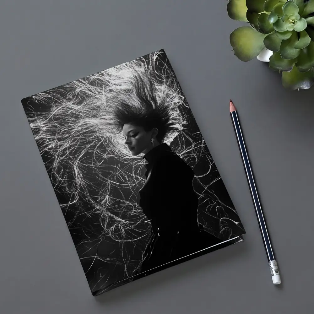 Woman Wild Hair Black White Art Photography – Notebooks