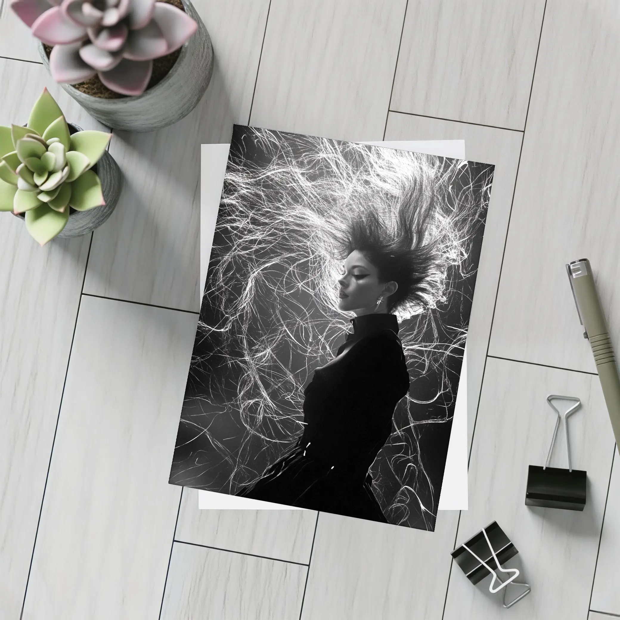 Woman Wild Hair Black White Art Photography – Postcards