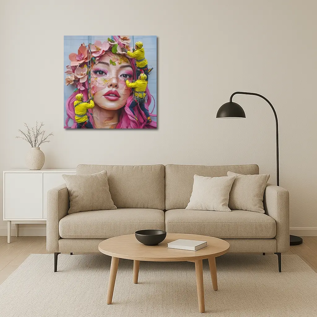 Street Mural Woman Pink Hair Floral Workers – Wall Art