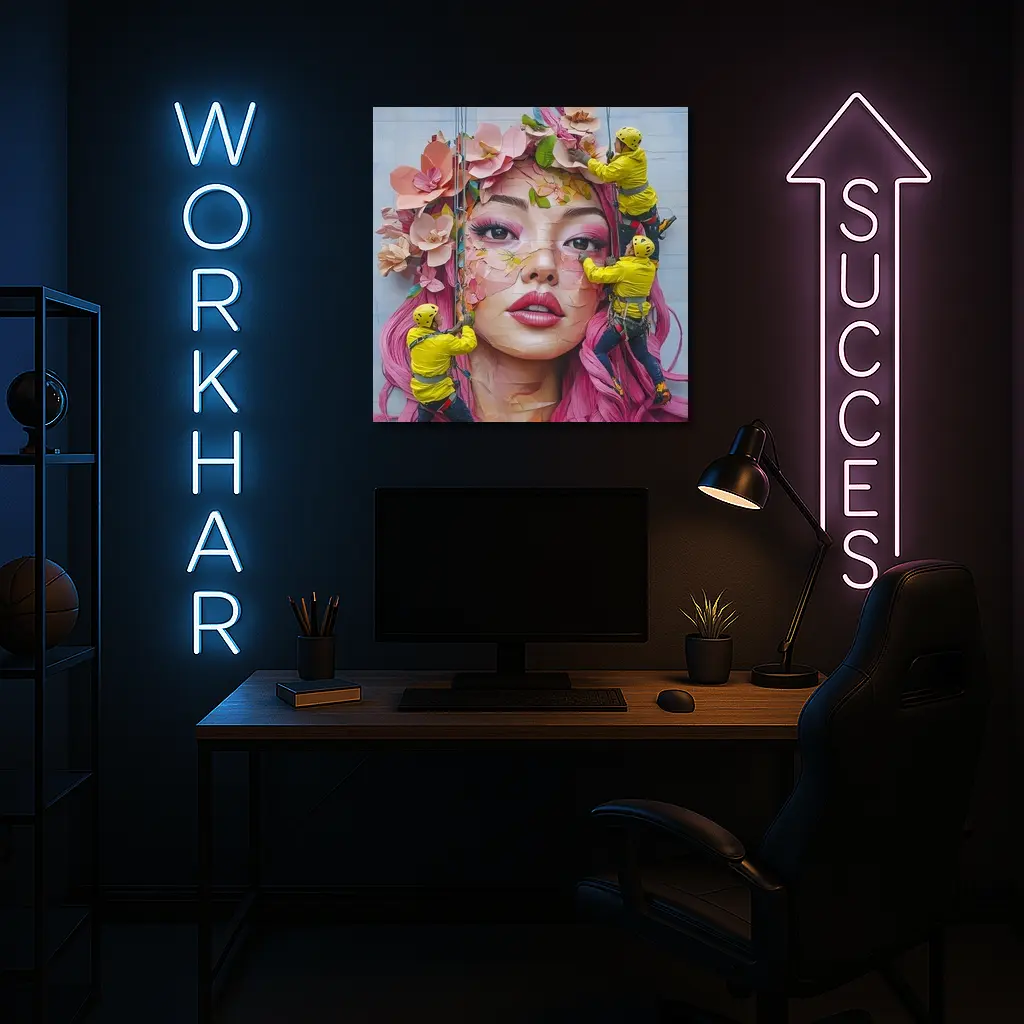 Street Mural Woman Pink Hair Floral Workers – Wall Art