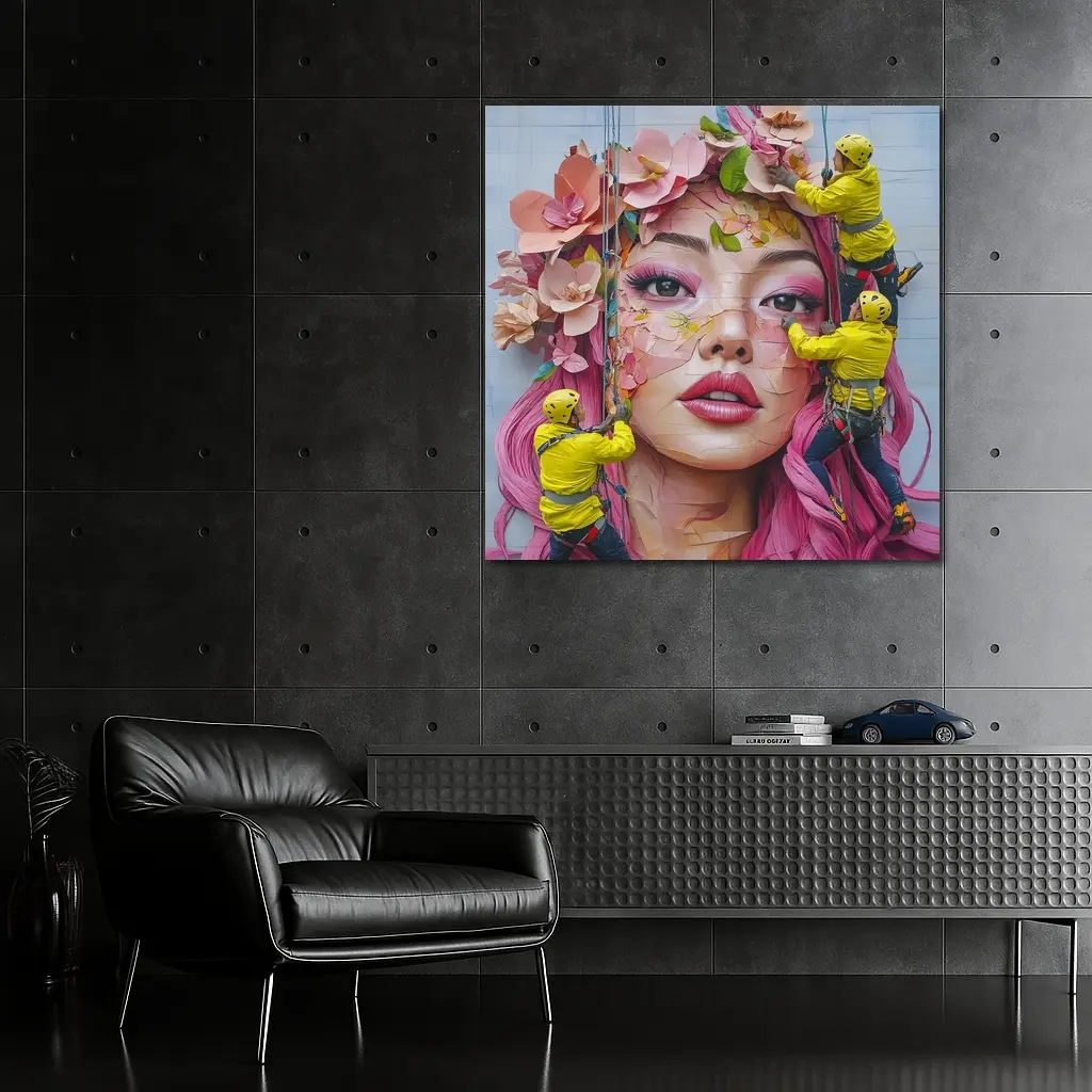 Street Mural Woman Pink Hair Floral Workers – Wall Art