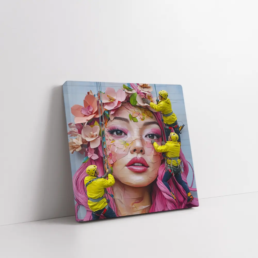 Street Mural Woman Pink Hair Floral Workers – Wall Art