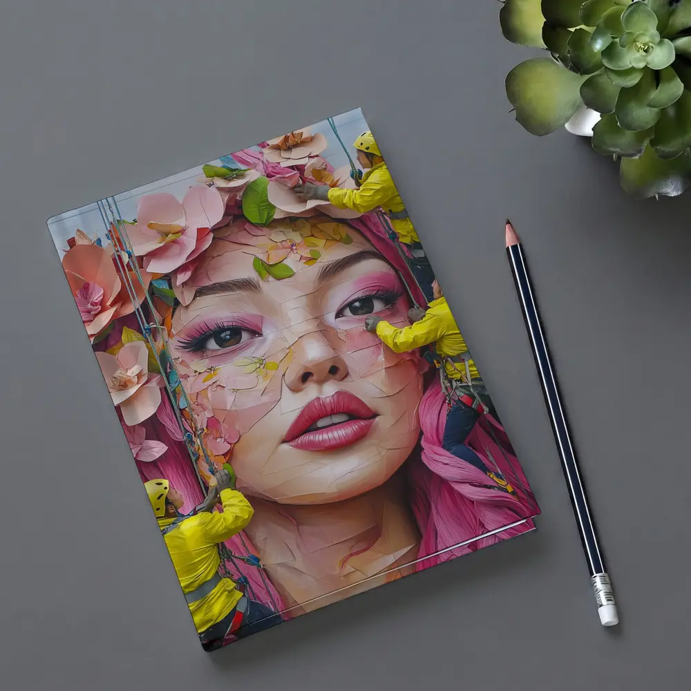 Street Mural Woman Pink Hair Floral Workers – Notebooks