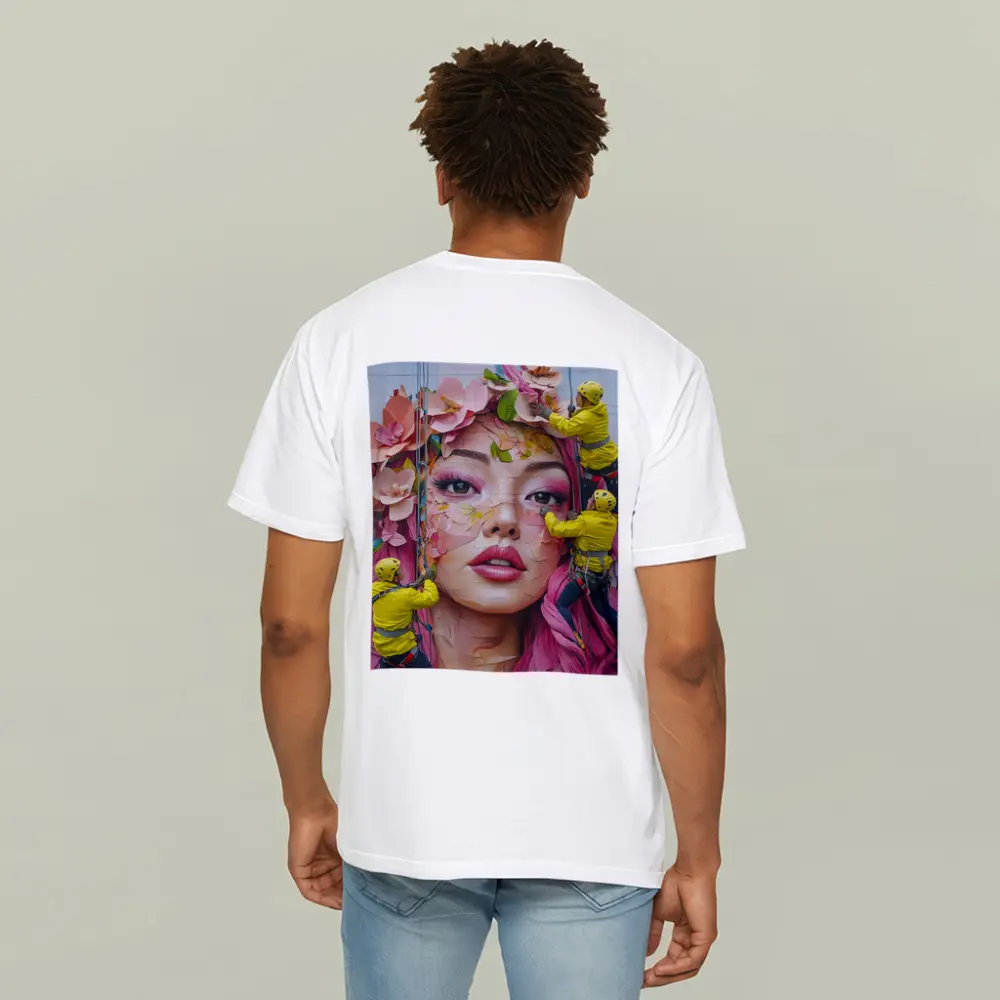 Street Mural Woman Pink Hair Floral Workers – T-Shirts