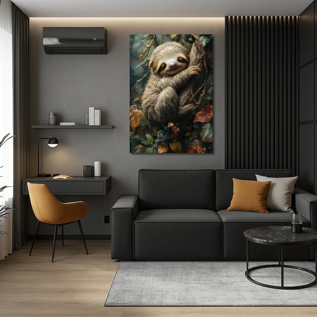 Happy Baby Sloth Clinging Forest Tree – Wall Art