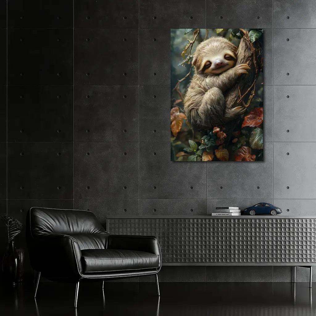Happy Baby Sloth Clinging Forest Tree – Wall Art