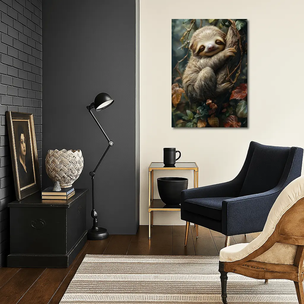 Happy Baby Sloth Clinging Forest Tree – Wall Art