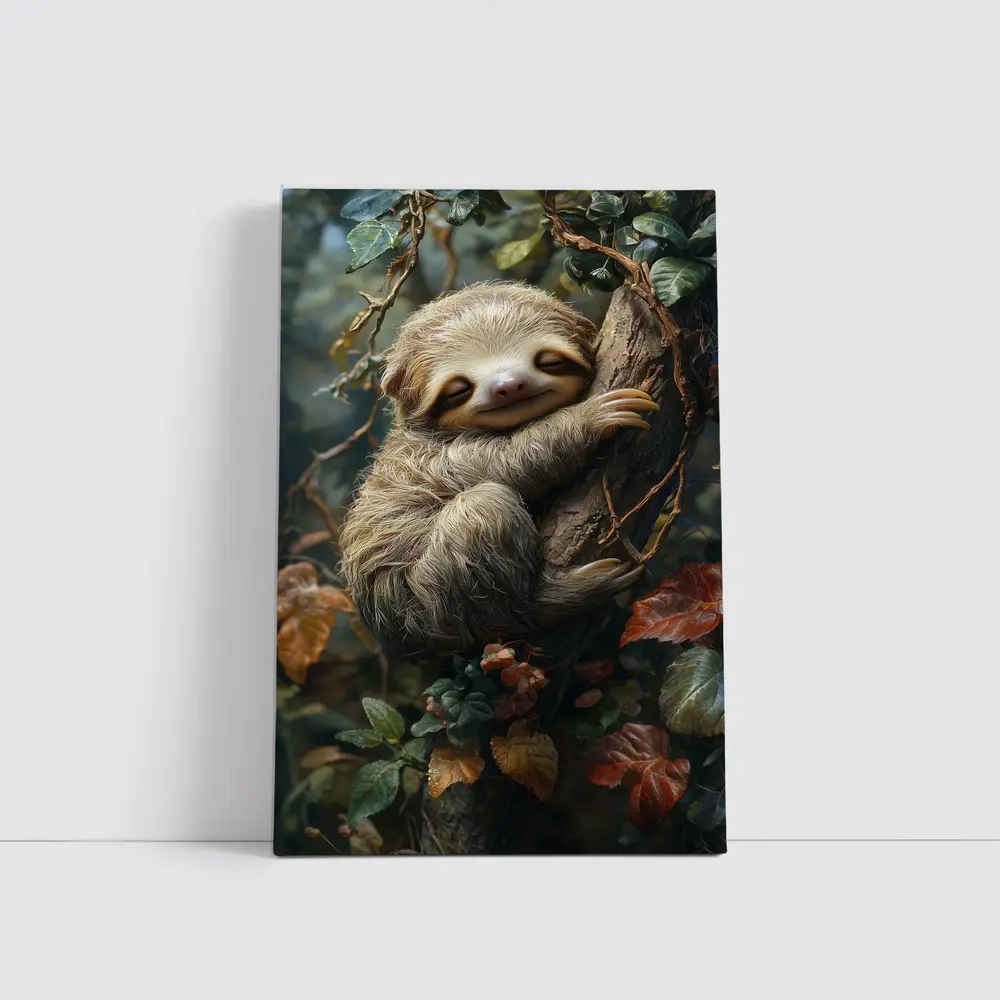 Happy Baby Sloth Clinging Forest Tree – Wall Art