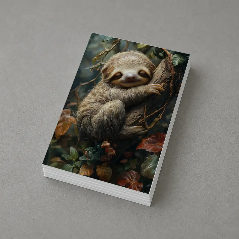 Happy Baby Sloth Clinging Forest Tree – Postcards