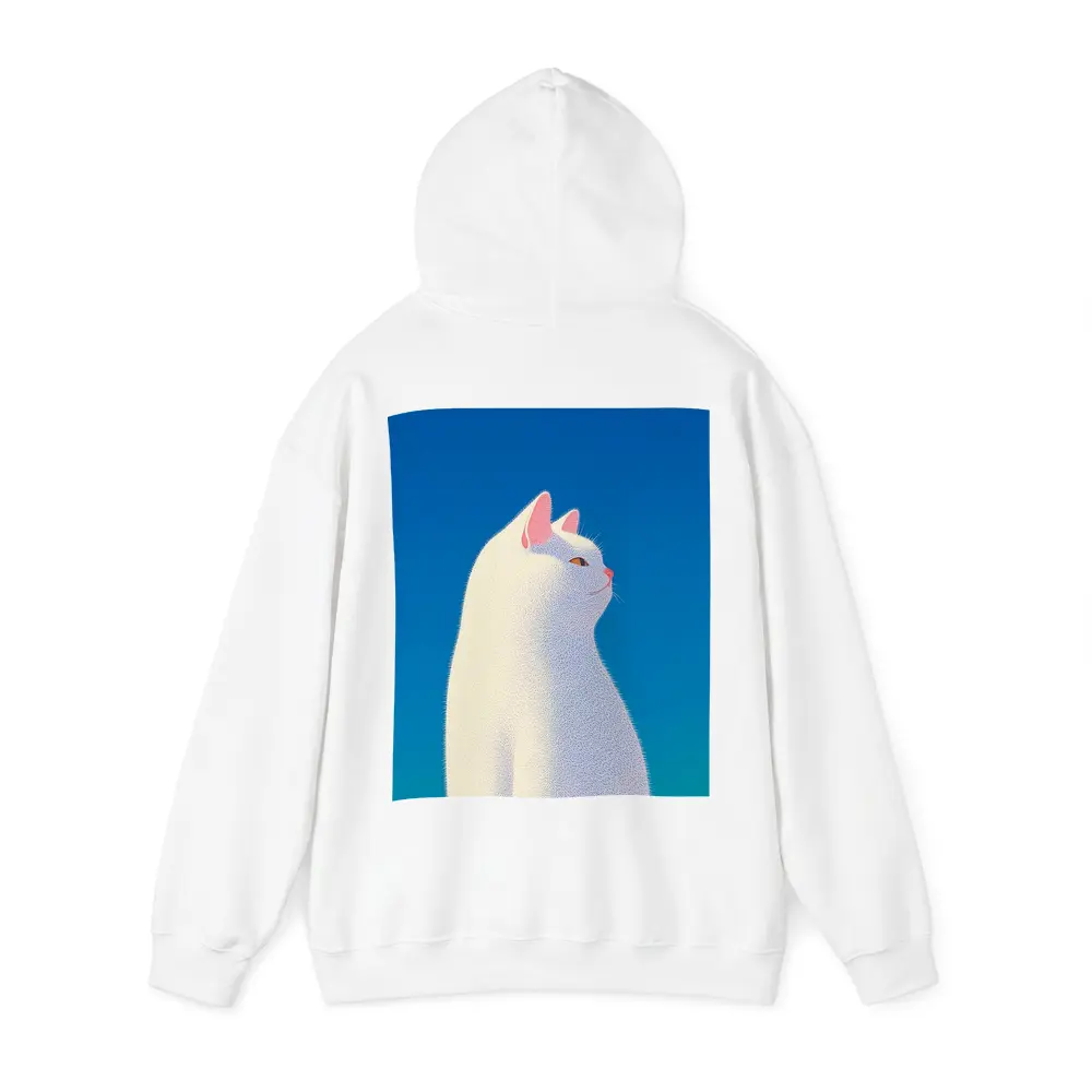 White Cat Sitting Against Blue Sky – Hoodies