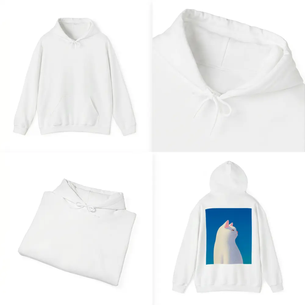 White Cat Sitting Against Blue Sky – Hoodies