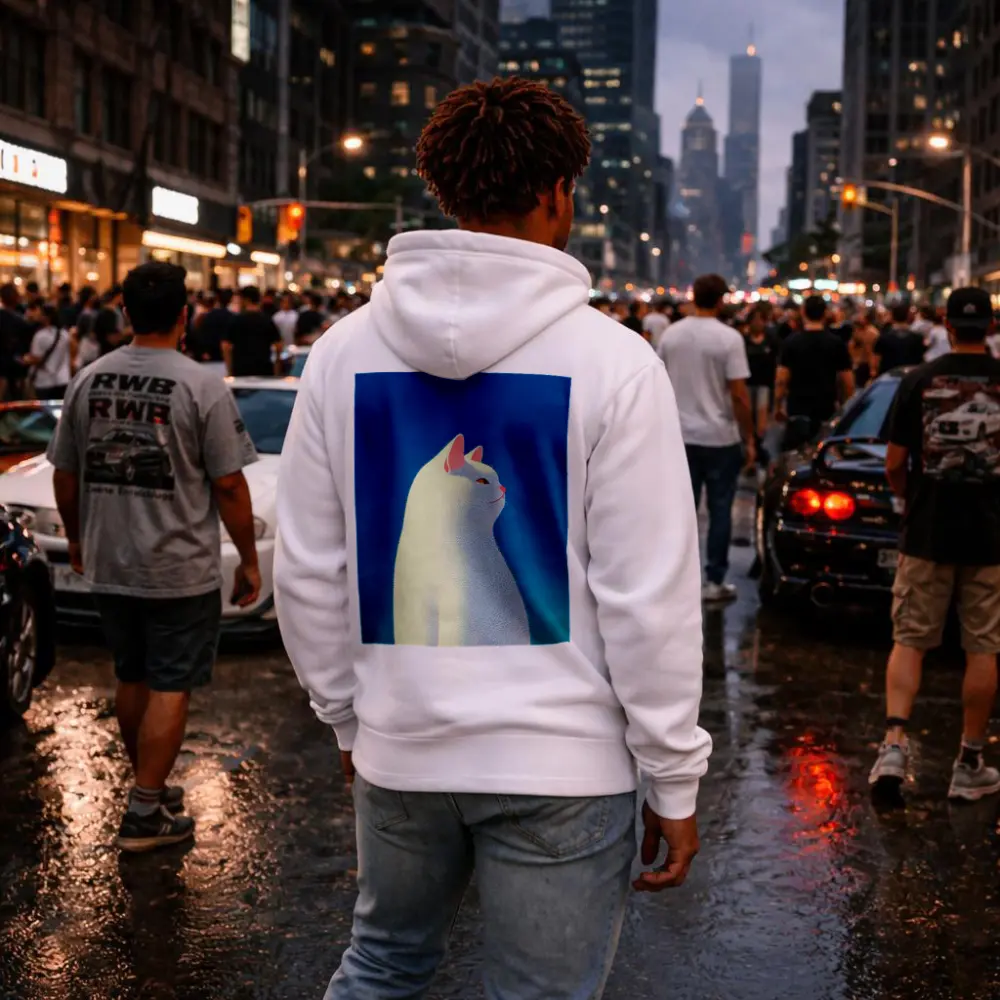 White Cat Sitting Against Blue Sky – Hoodies