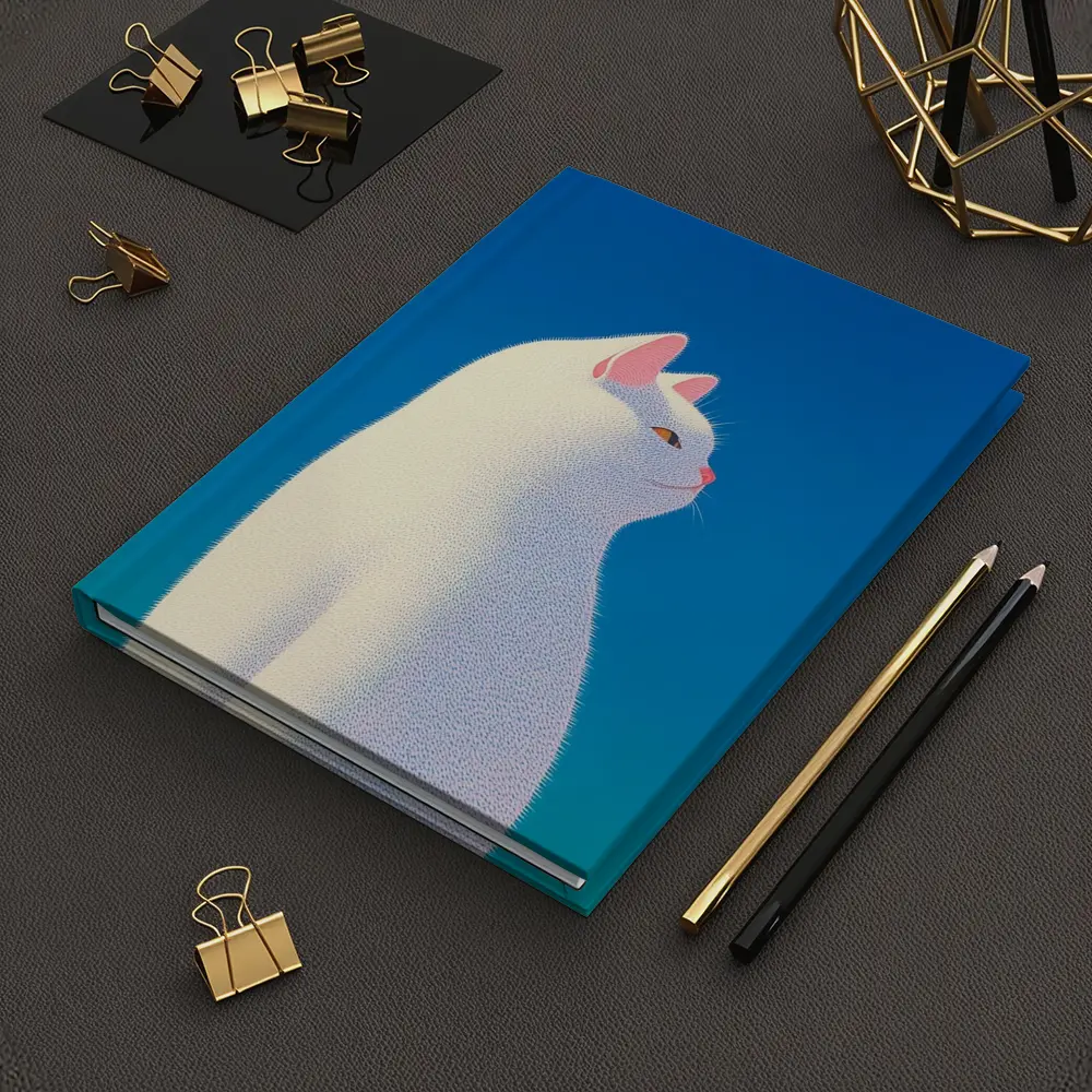 White Cat Sitting Against Blue Sky – Notebooks