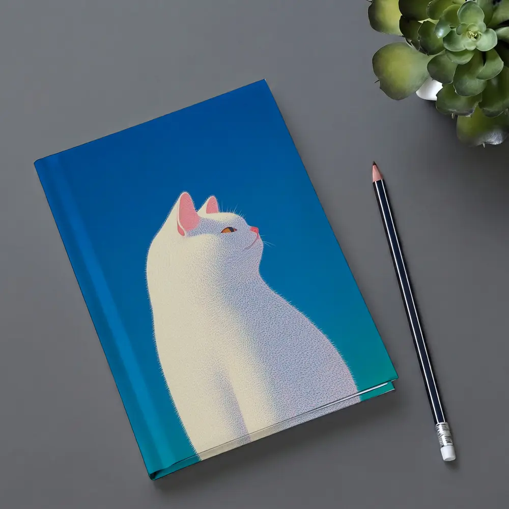 White Cat Sitting Against Blue Sky – Notebooks