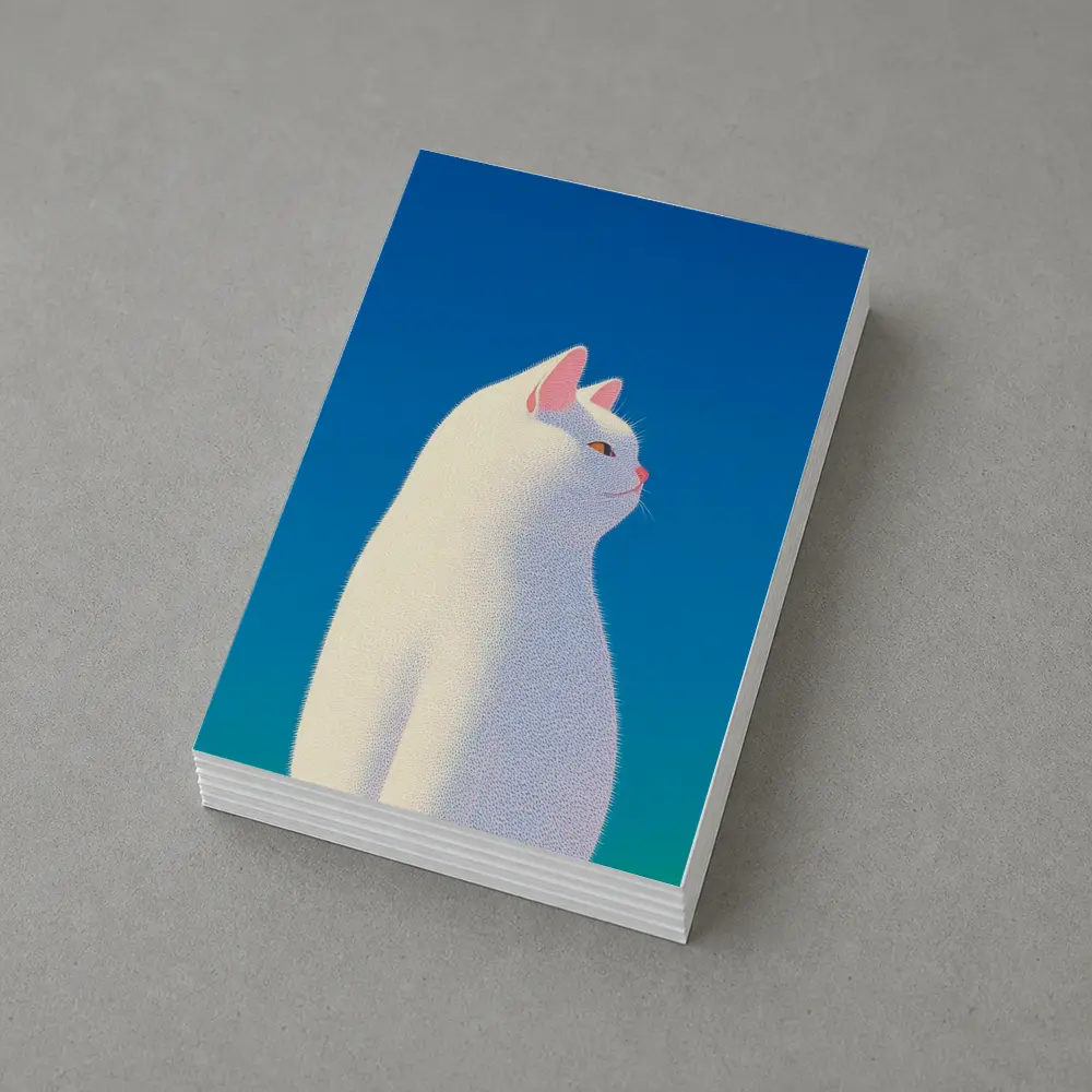 White Cat Sitting Against Blue Sky – Postcards