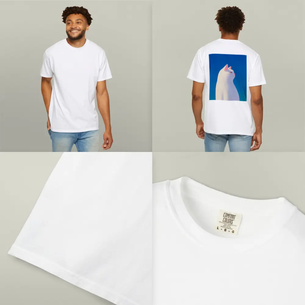 White Cat Sitting Against Blue Sky – T-Shirts