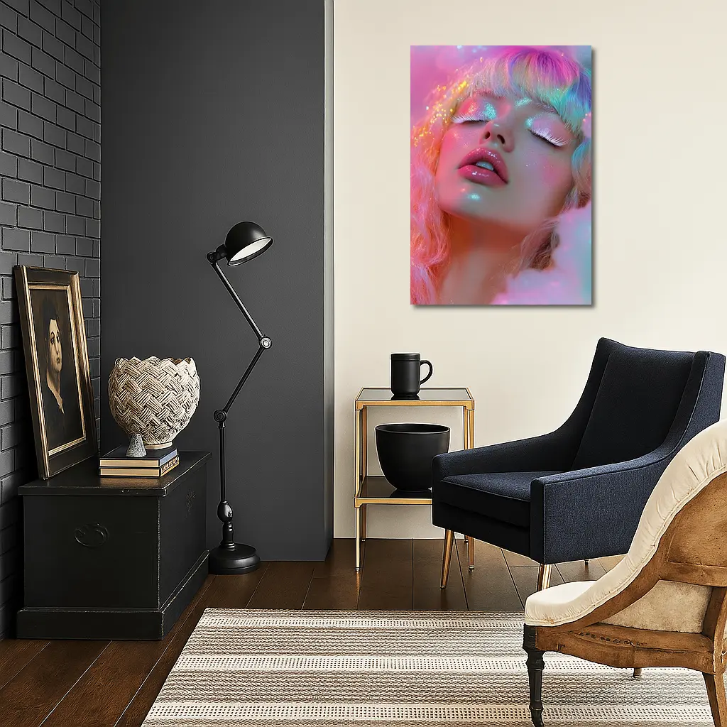 Pastel Rainbow Hair Woman Glitter Fantasy – Wall Art