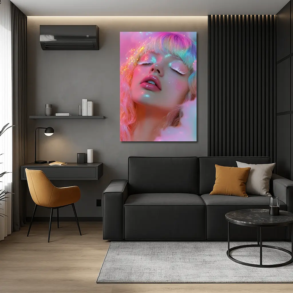 Pastel Rainbow Hair Woman Glitter Fantasy – Wall Art