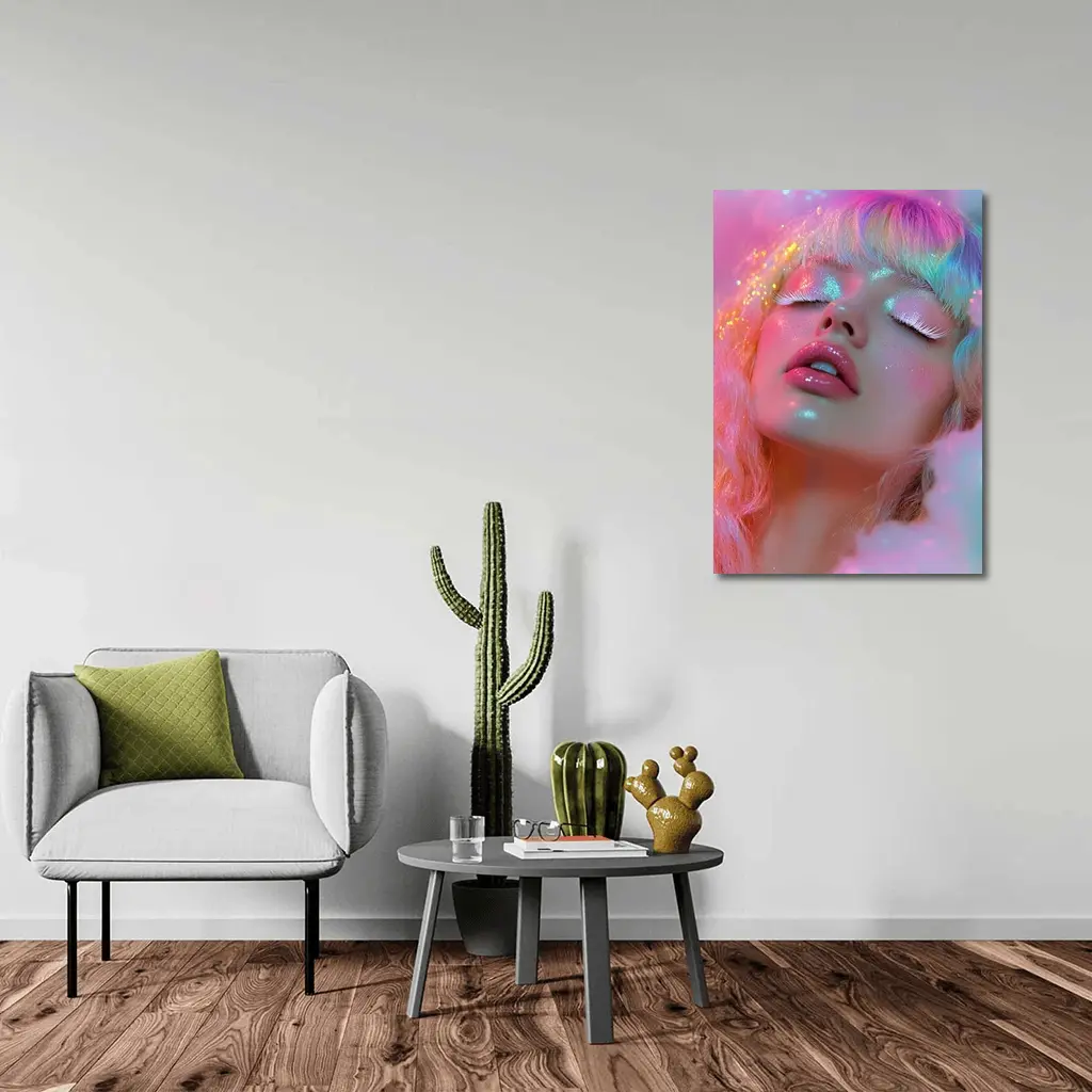 Pastel Rainbow Hair Woman Glitter Fantasy – Wall Art