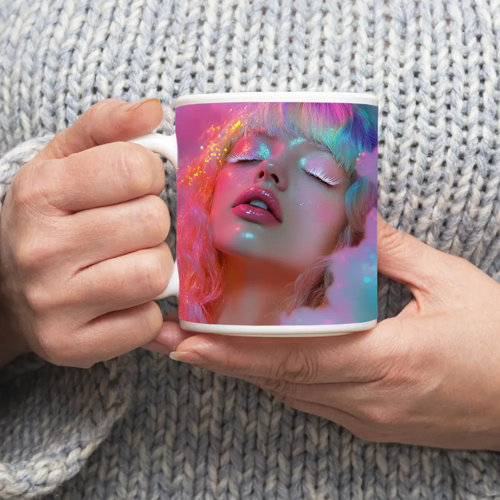 Pastel Rainbow Hair Woman Glitter Fantasy – Mugs