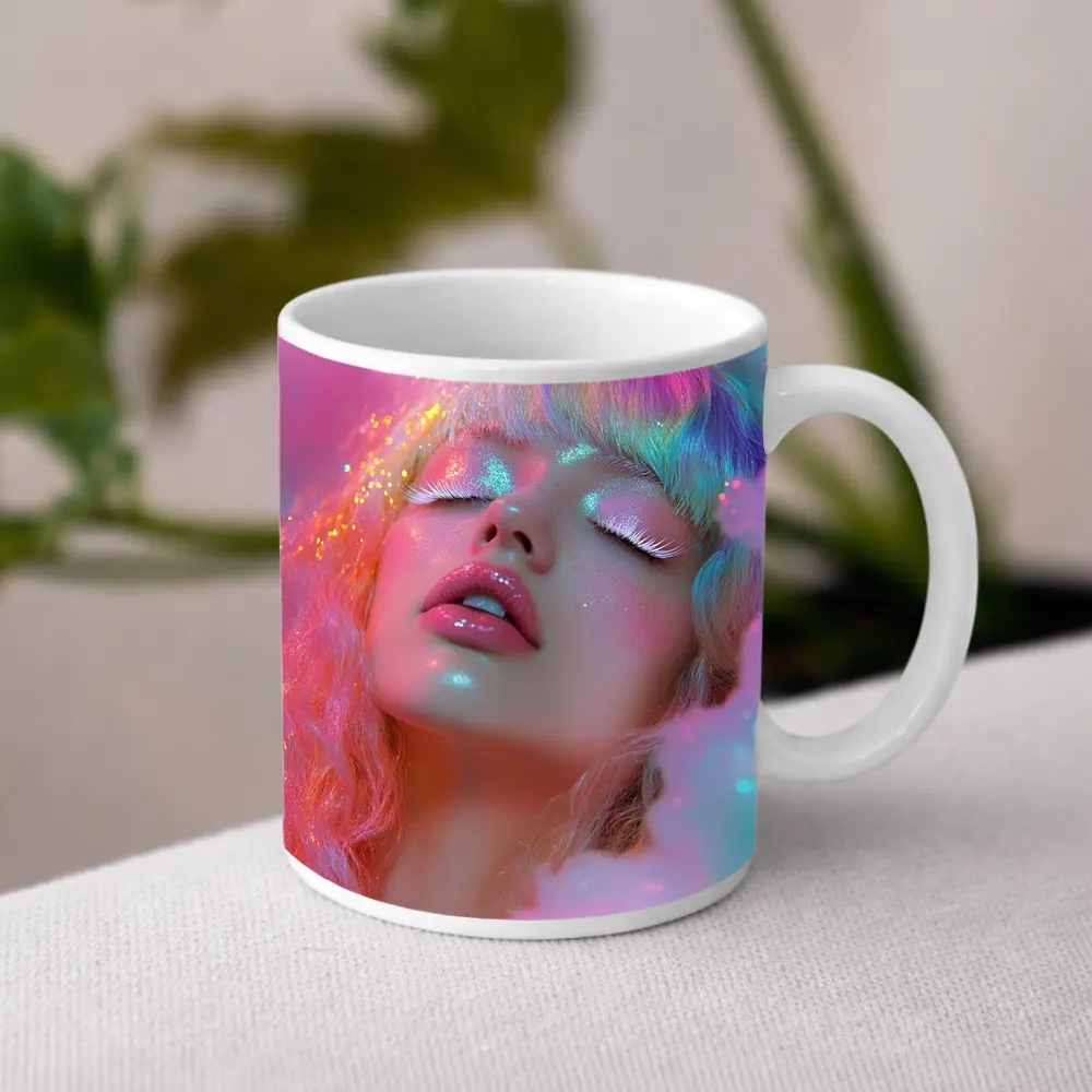 Pastel Rainbow Hair Woman Glitter Fantasy – Mugs