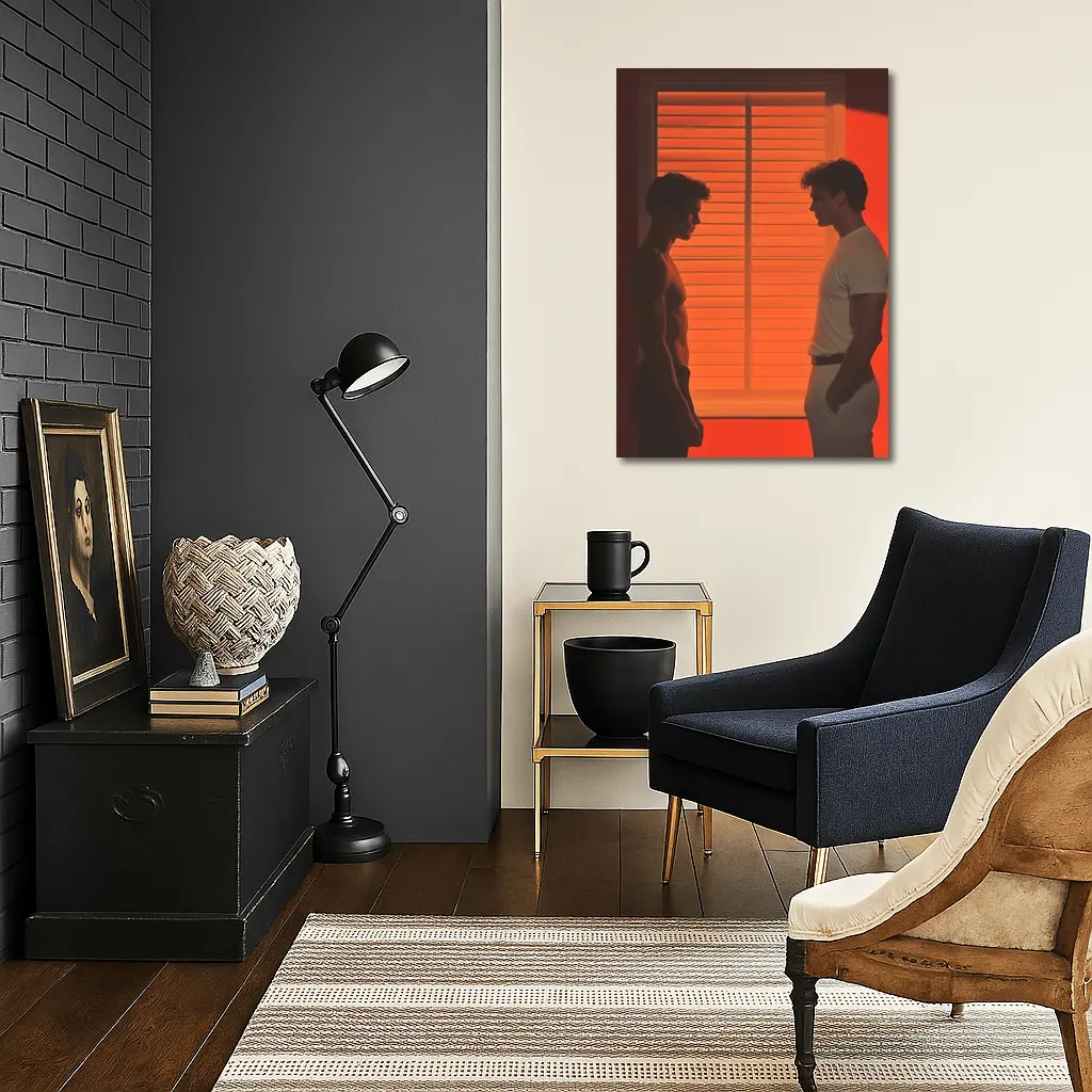 Two Men Facing Each Other Orange Room – Wall Art