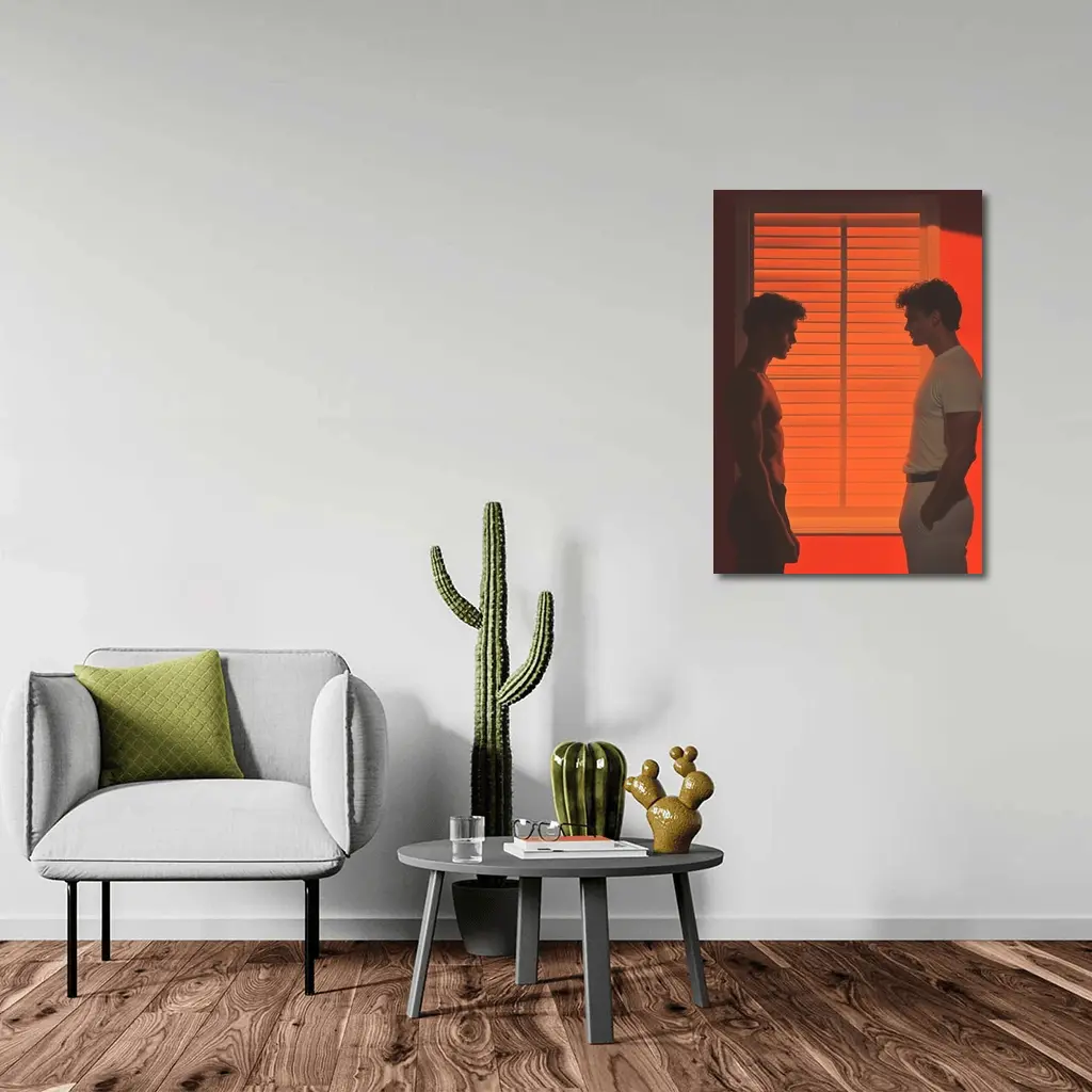 Two Men Facing Each Other Orange Room – Wall Art