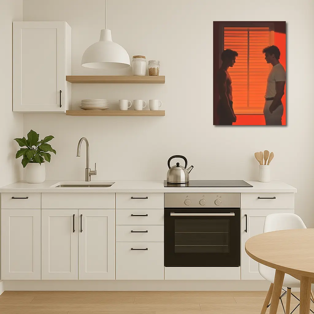 Two Men Facing Each Other Orange Room – Wall Art
