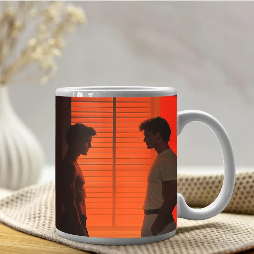 Two Men Facing Each Other Orange Room – Mugs