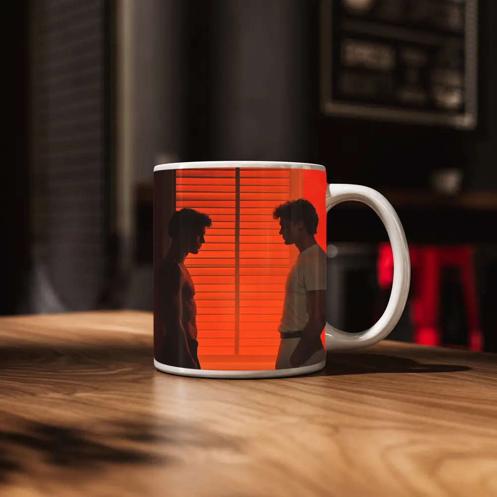 Two Men Facing Each Other Orange Room – Mugs