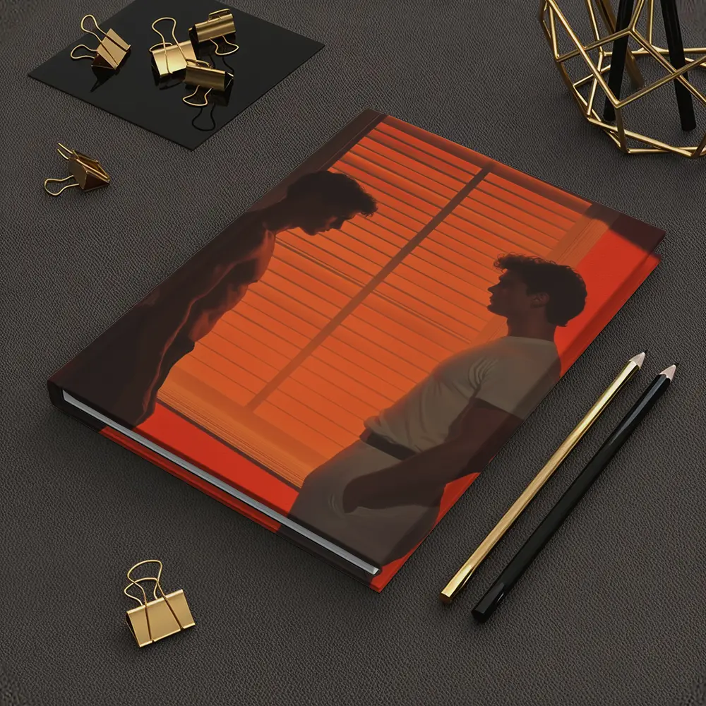 Two Men Facing Each Other Orange Room – Notebooks