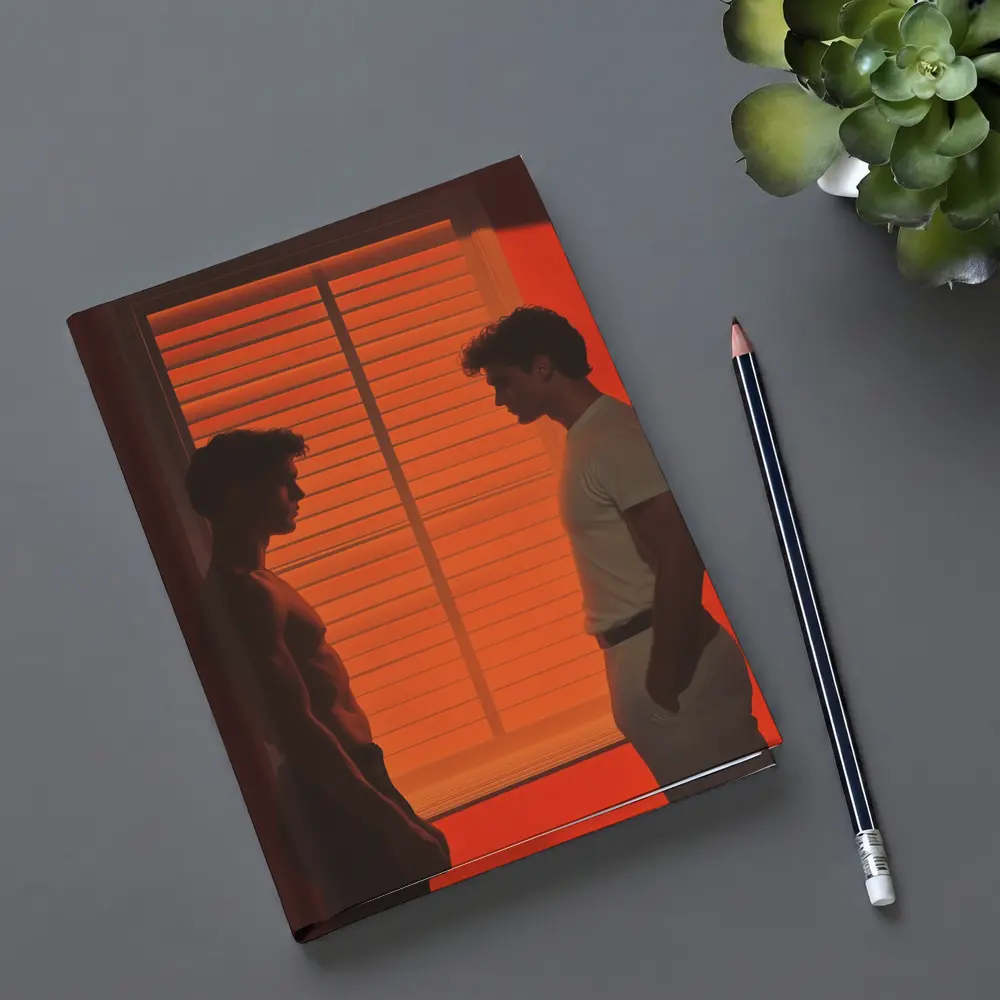 Two Men Facing Each Other Orange Room – Notebooks