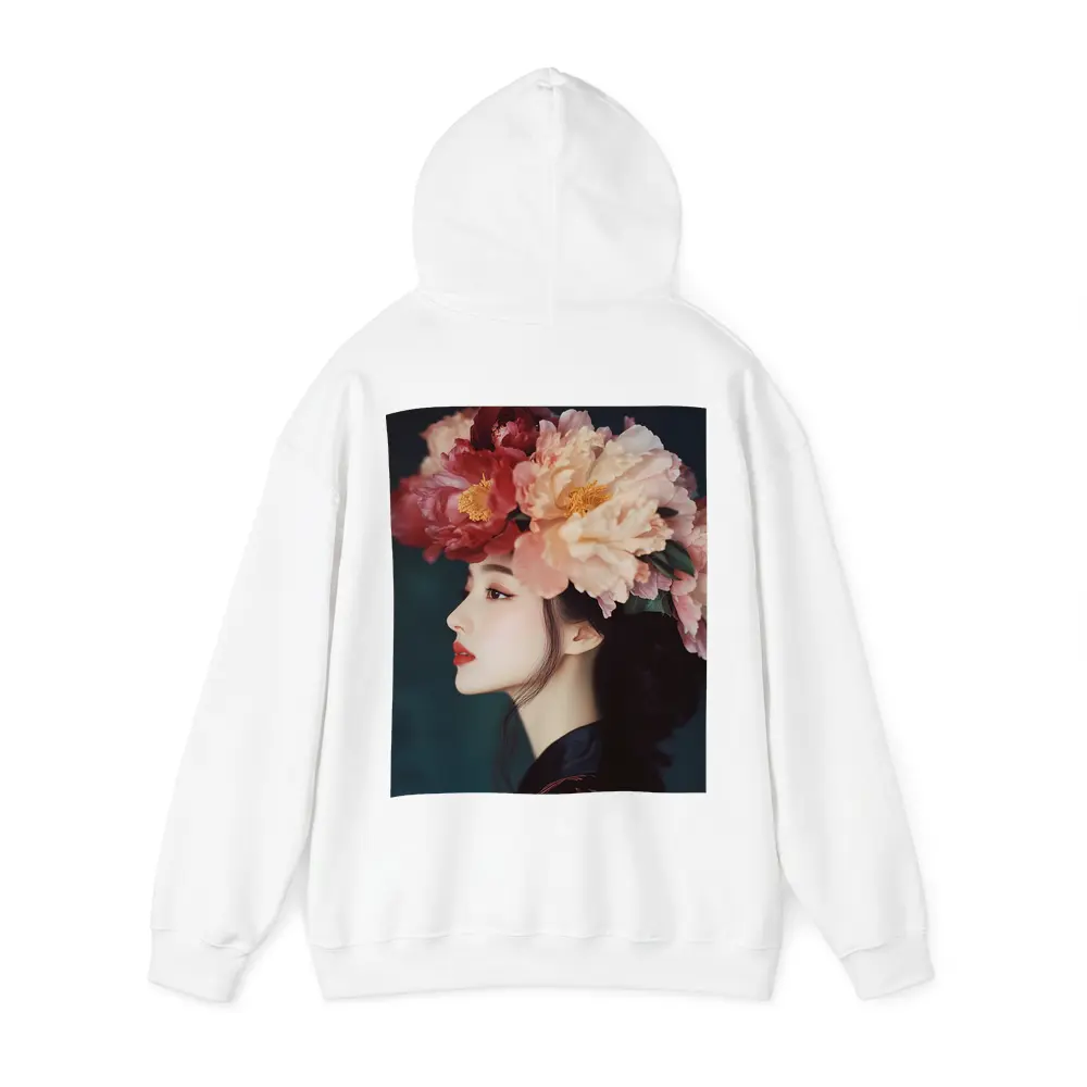 Woman Profile Peony Flower Crown Dark Background – Hoodies