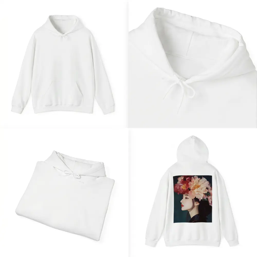 Woman Profile Peony Flower Crown Dark Background – Hoodies