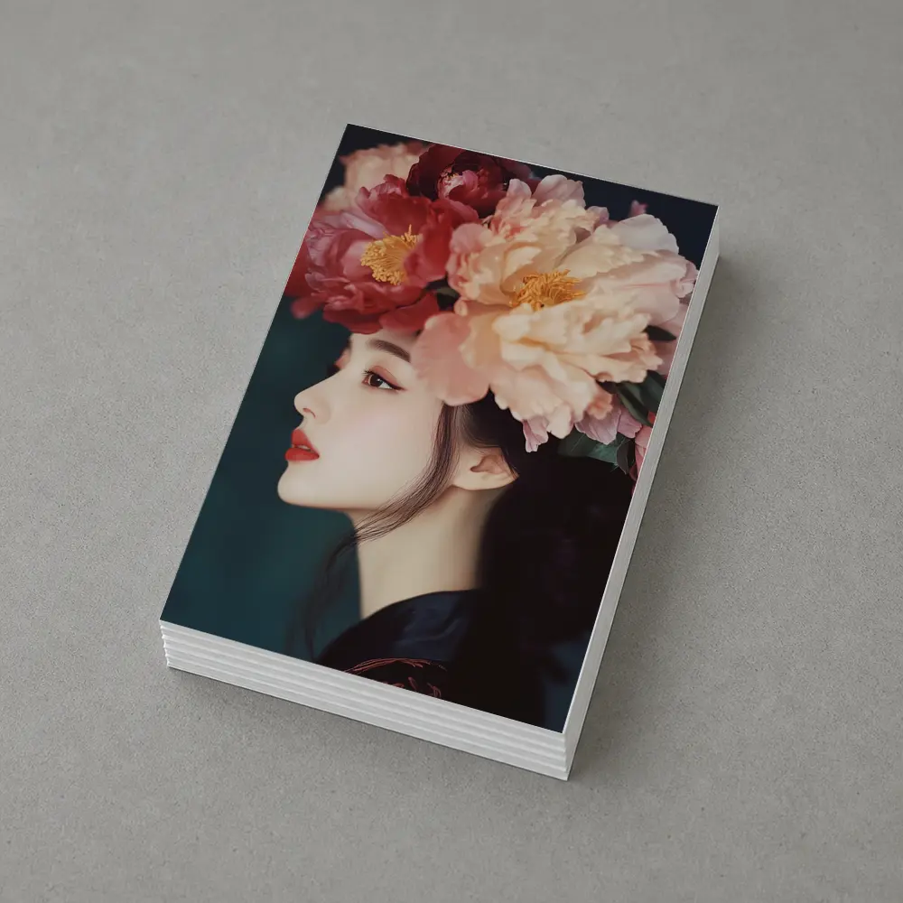 Woman Profile Peony Flower Crown Dark Background – Postcards
