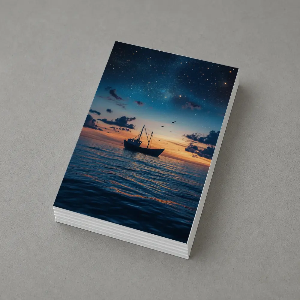 Fishing Boat Sailing Under Starry Night Sky – Postcards