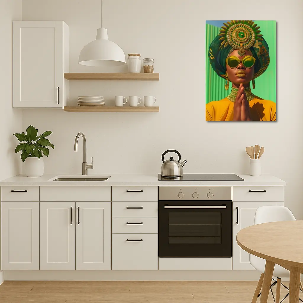 African Woman Gold Jewelry Green Headpiece – Wall Art