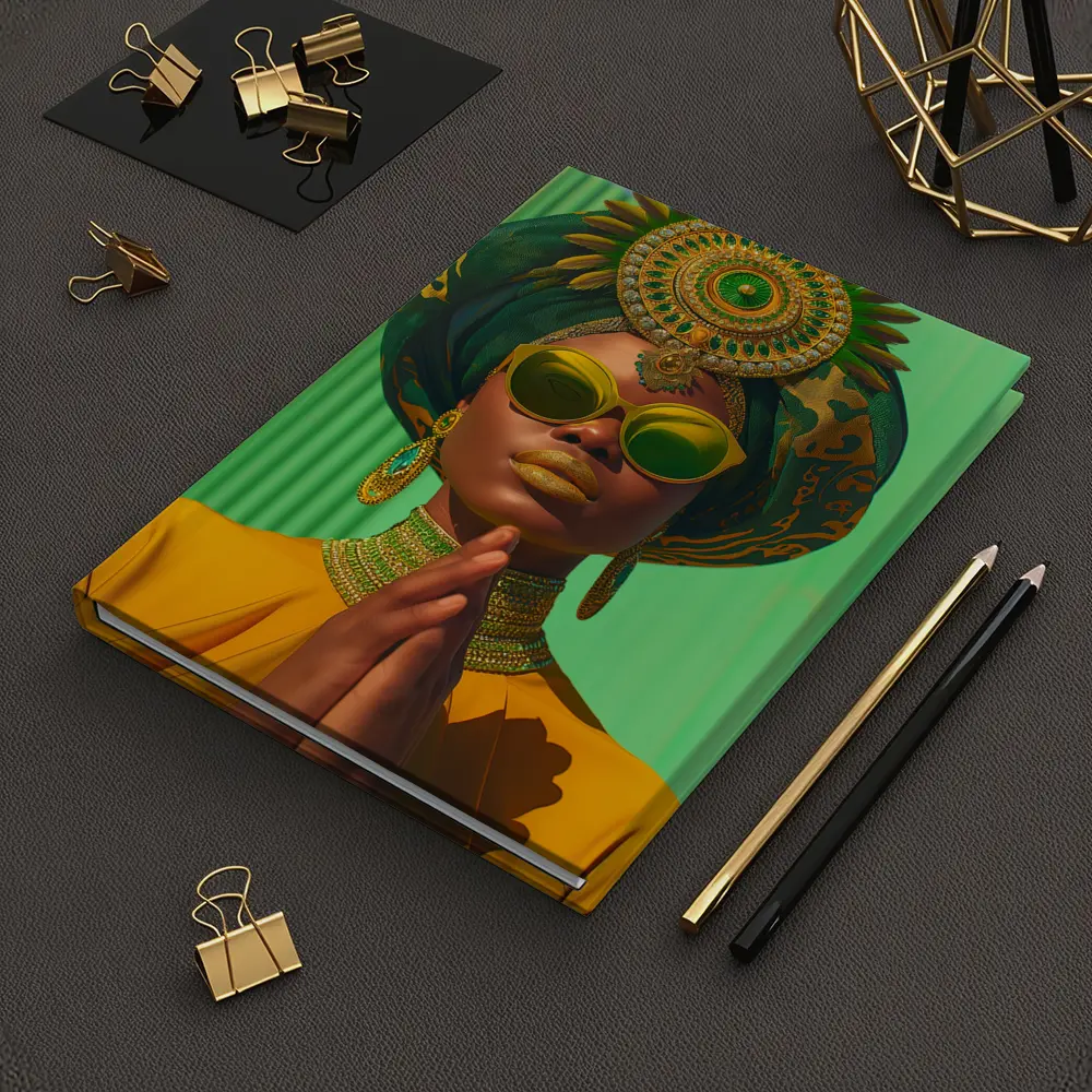 African Woman Gold Jewelry Green Headpiece – Notebooks