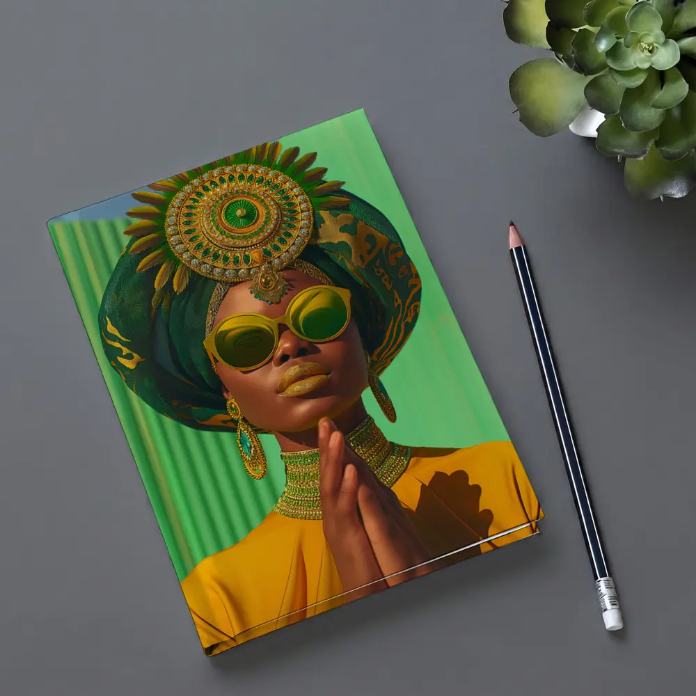 African Woman Gold Jewelry Green Headpiece – Notebooks