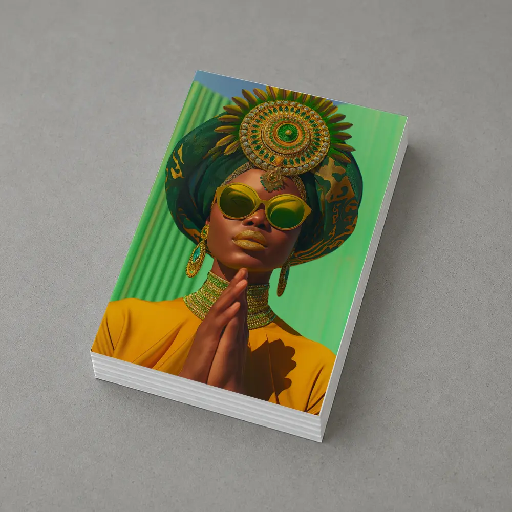 African Woman Gold Jewelry Green Headpiece – Postcards