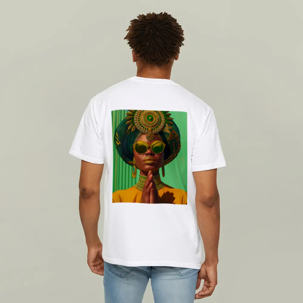 African Woman Gold Jewelry Green Headpiece – T-Shirts