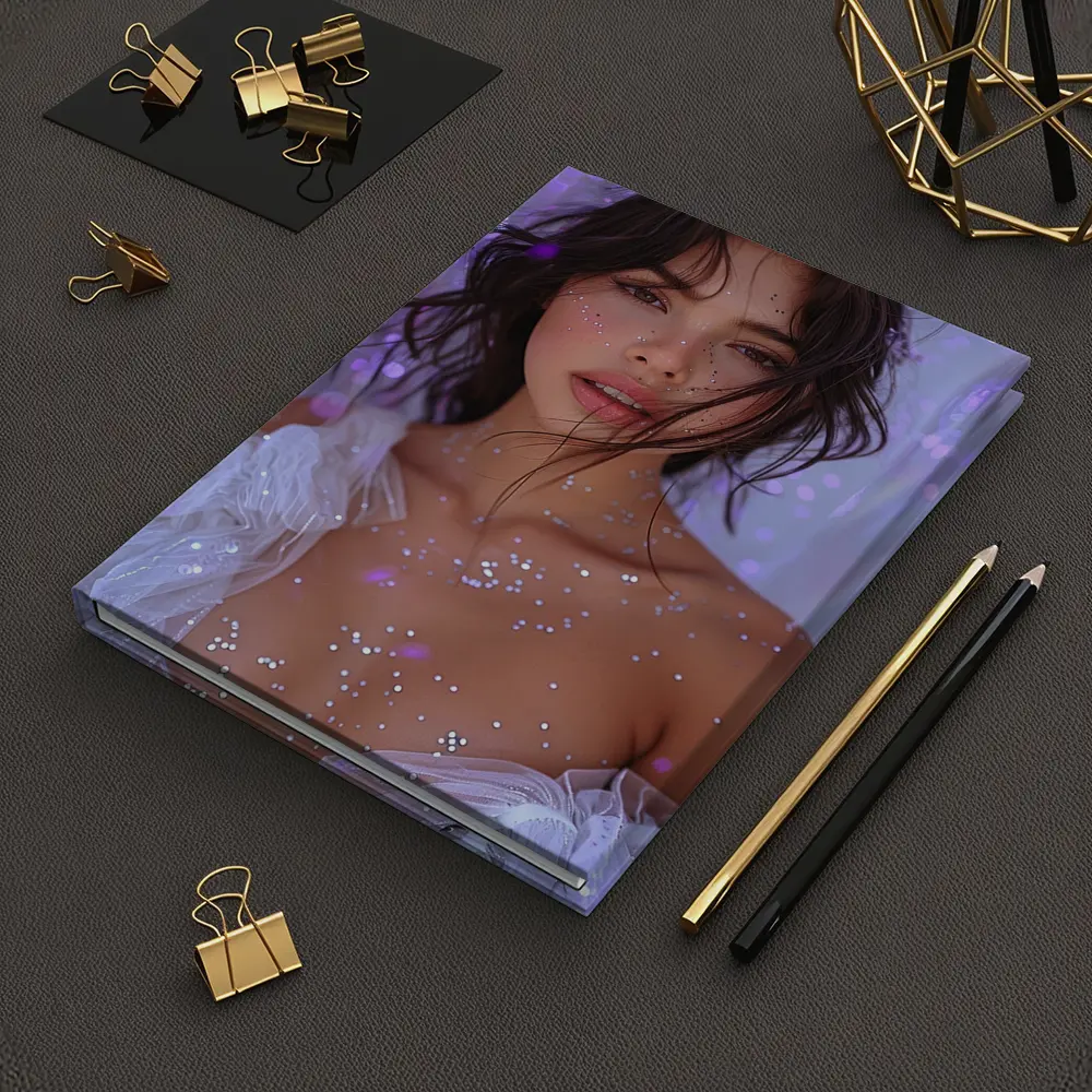 Woman With Glitter Purple Bokeh Background – Notebooks
