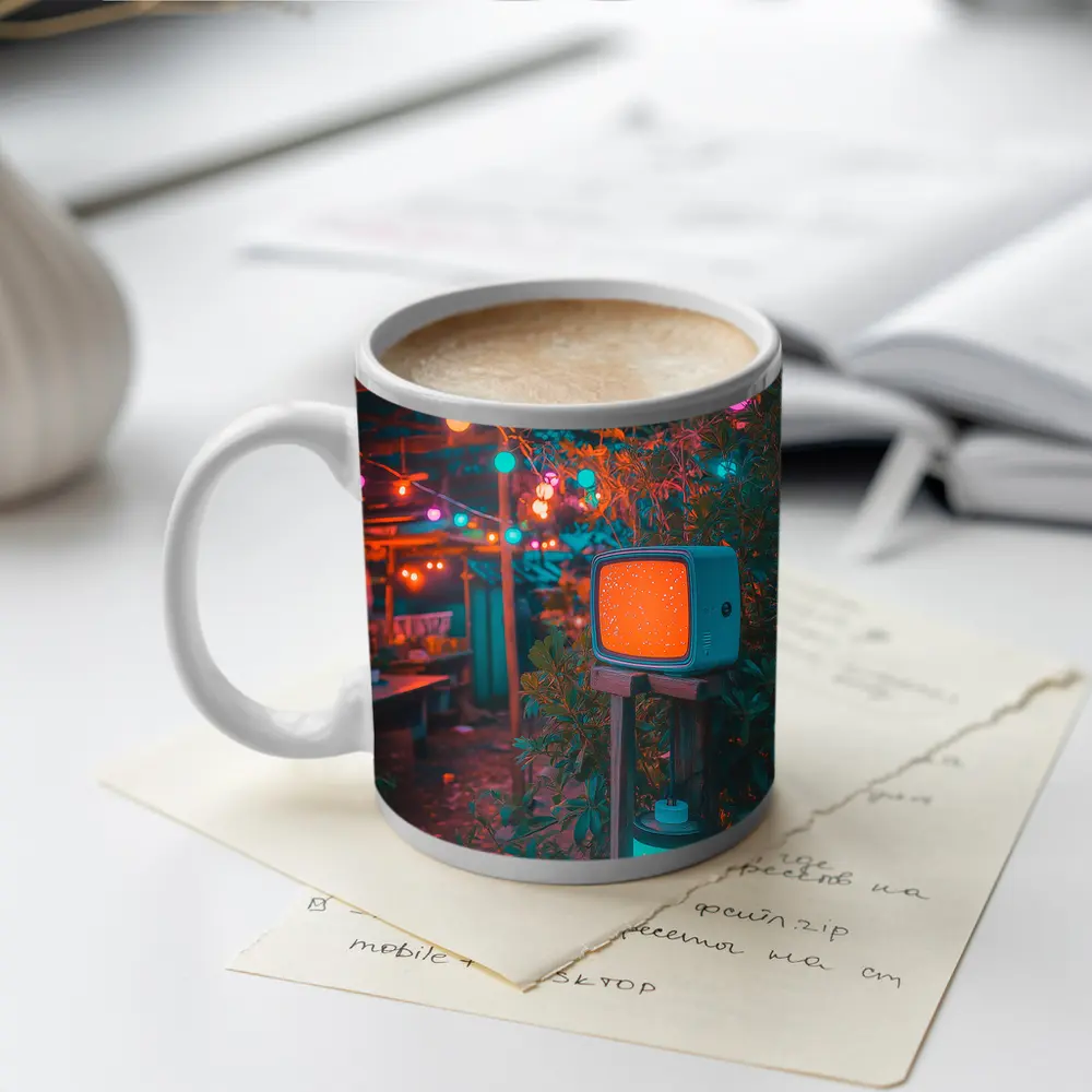Retro TV Garden Glowing String Lights Night – Mugs