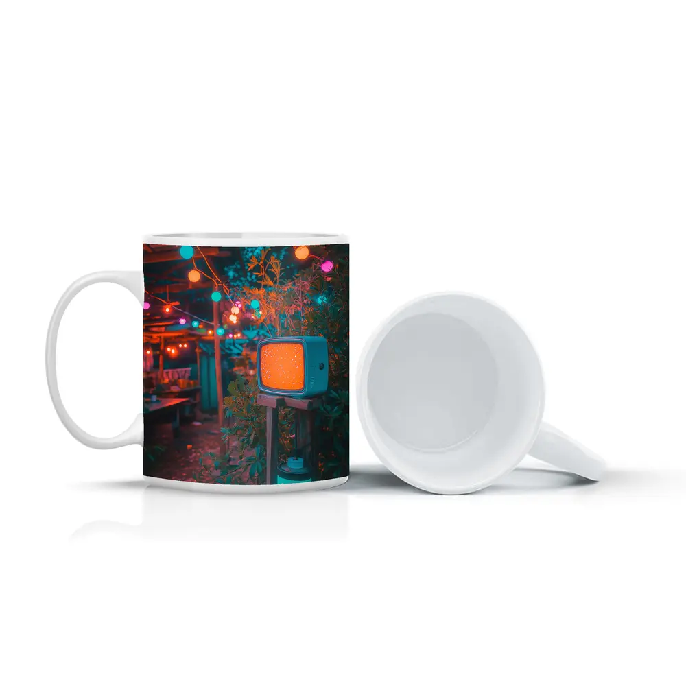 Retro TV Garden Glowing String Lights Night – Mugs