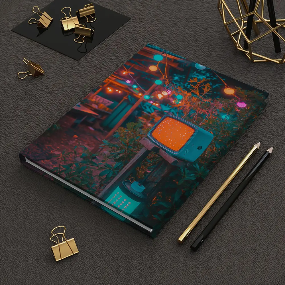 Retro TV Garden Glowing String Lights Night – Notebooks