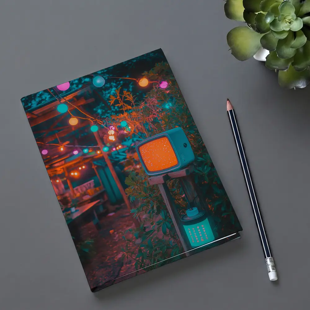 Retro TV Garden Glowing String Lights Night – Notebooks