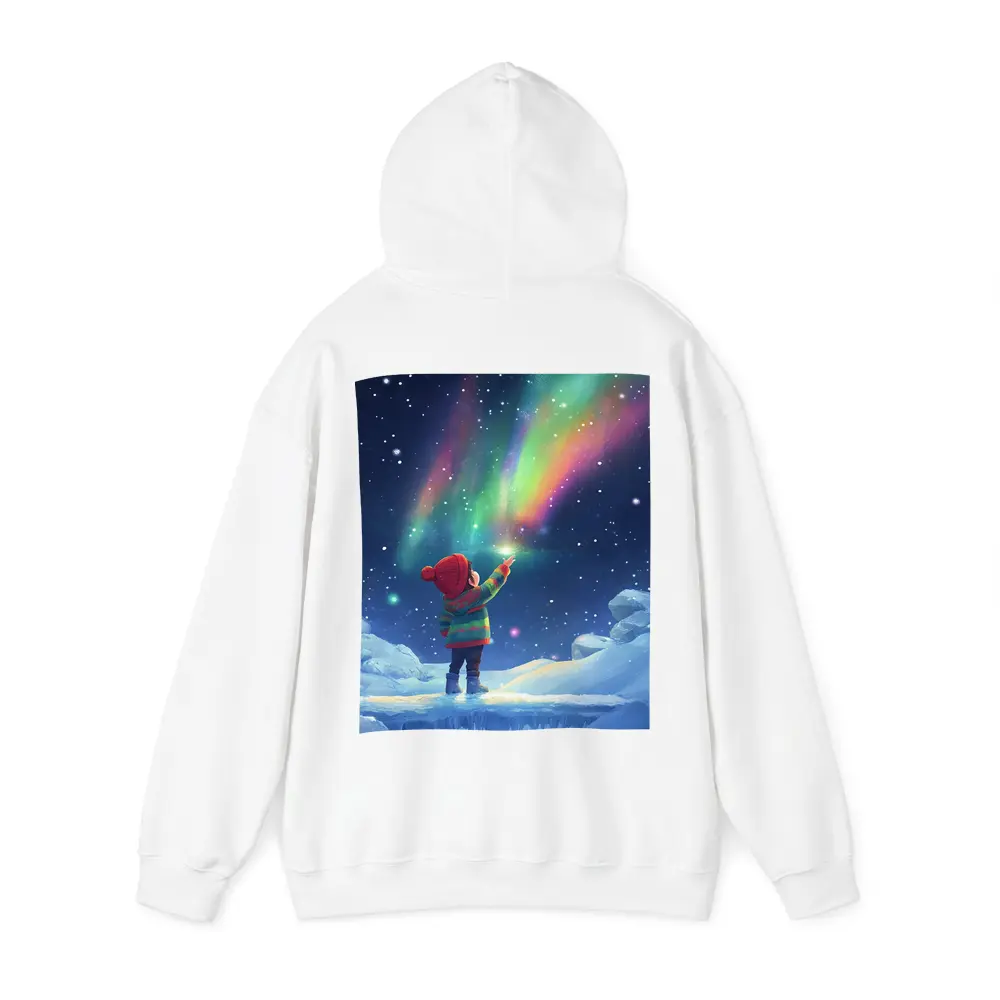 Child Pointing at Northern Lights Winter Night – Hoodies