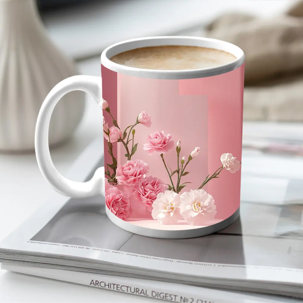 Pink Carnations on Soft Pink Studio – Mugs