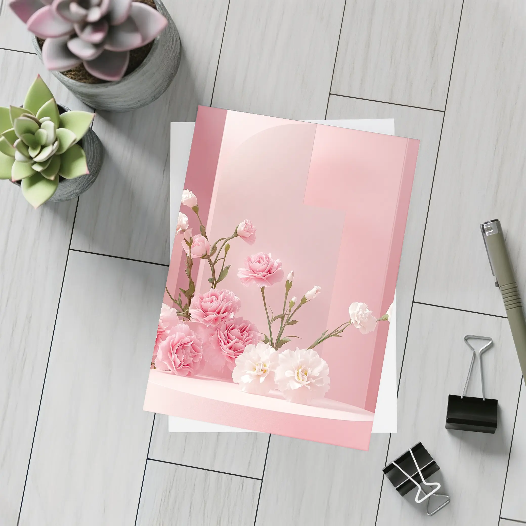 Pink Carnations on Soft Pink Studio – Postcards